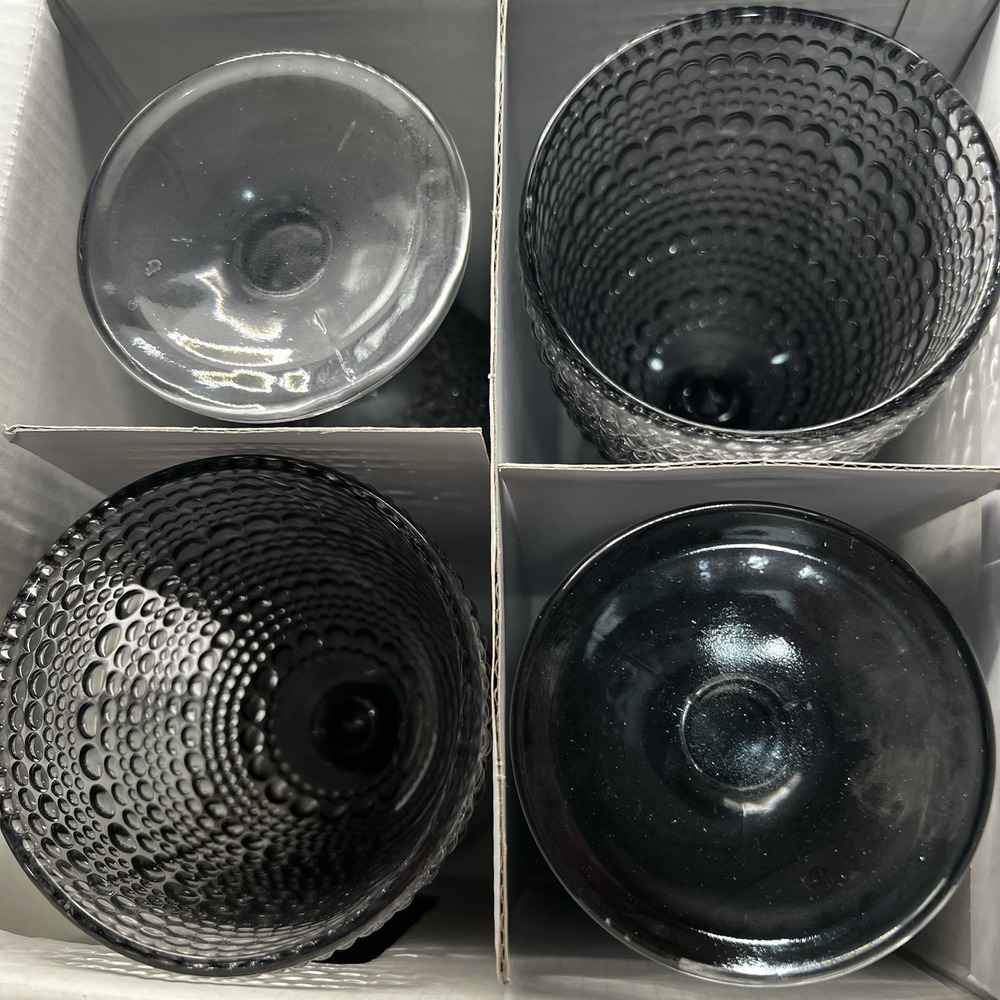 NIB 4 Smoke Gray Stemmed Halo Wine Goblets Hobnail Hobknob Design 10.5 oz - Picture 6 of 12